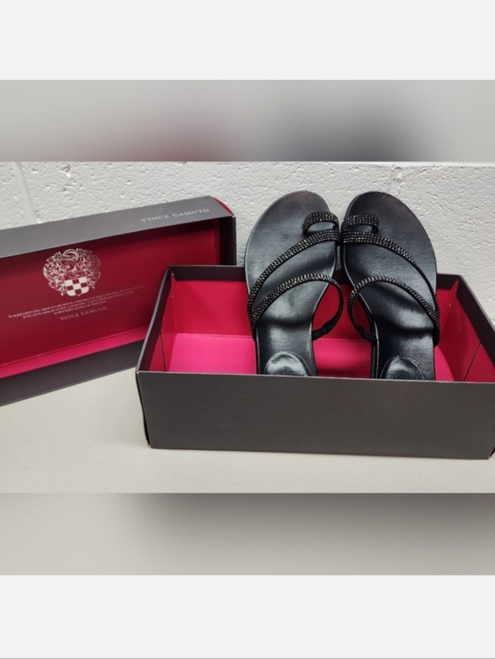 Vince Camuto Black Microsuede Rhinestone Sandals Women's Size 8.5 M